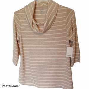 Tan/White Stripe NWT Cowl-Neck Tunic L/XXL